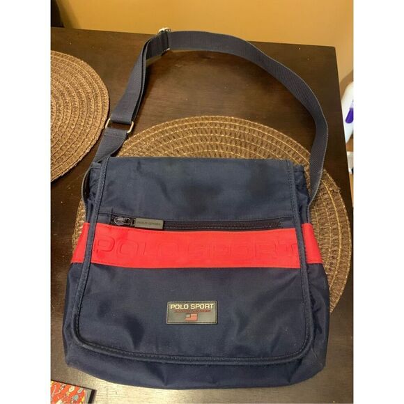 Ralph Lauren 1990 Polo Sport Messenger Crossbody Navy Blue Shoulder Bag - Picture 1 of 13